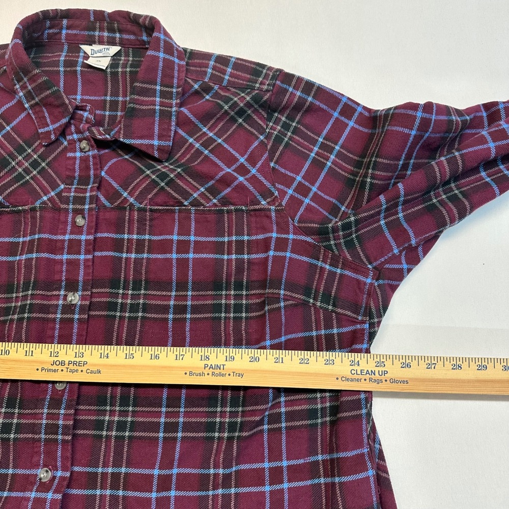 Duluth Trading Co Plaid Flannel Shirt Womens 2XL Burgundy‎ Long Sleeve Button Up - Picture 3 of 7